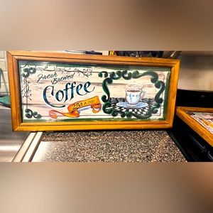 Antique inspired Farmhouse “Coffee” sign in wooded and glass frame